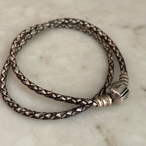 Pandora Champagne Double Wrap Leather Bracelet